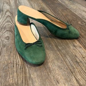 J. Crew Green Suede Mules 10.5